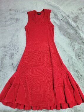 Ohne Titel XS Ruby Red Knit Midi Dress with knit pleats. Excellent condition.